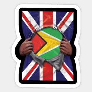 Guyana Flag Great Britain Flag Ripped - Gift for Guyanese From Guyana Sticker